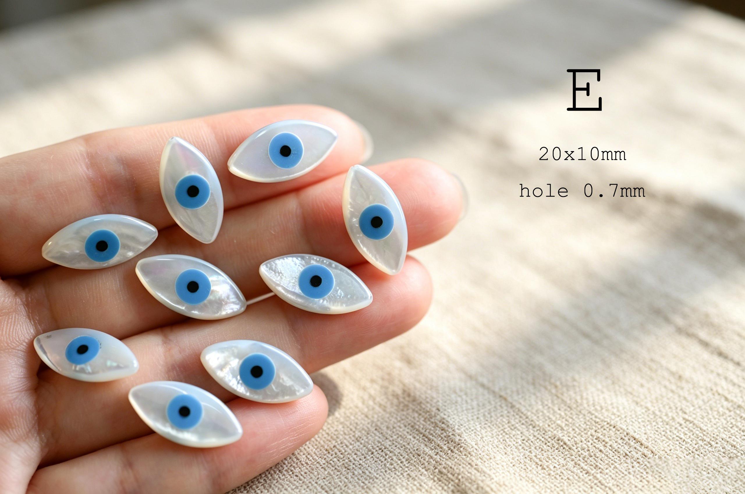 10pcs Mother of Pearl Eye Beads, White MOP Shell Evil Eyes Beads (BK-018)